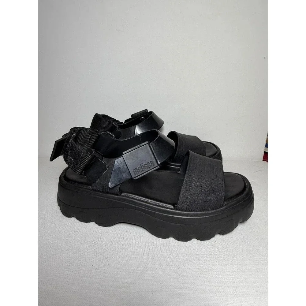 Melissa Kick Off Jelly Platform Women's Sandal Black Sz 8 NWOB